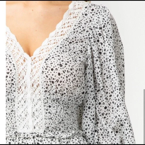 White lace trim micro leopard print summer cute women’s dress - Picture 4 of 4